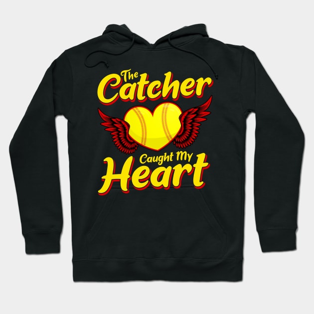 Cute The Catcher Caught My Heart Baseball Softball Hoodie by theperfectpresents